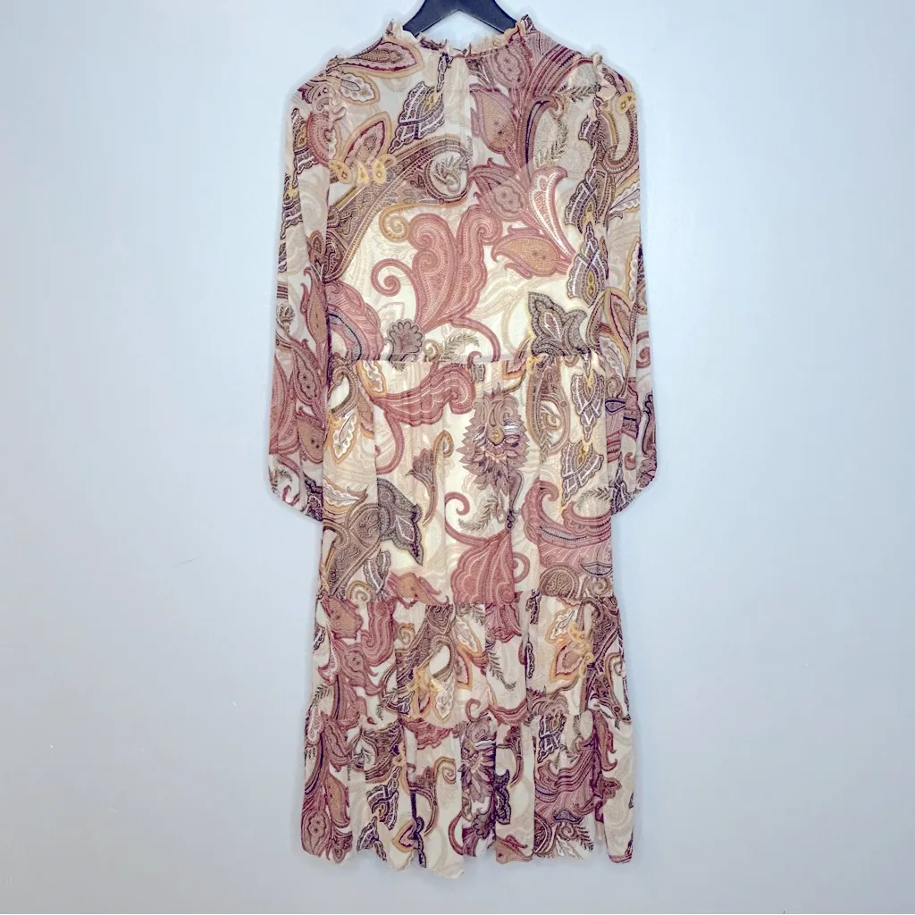 Julia Jordan Floral Print Long Sleeve Tiered Chiffon Midi Dress Size 2 - Image 3