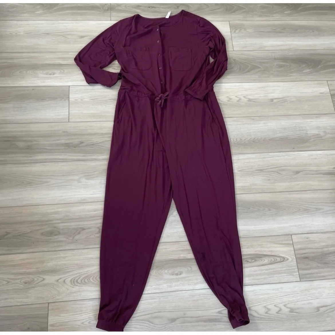 Lively Jumpsuit Pajamas Sleepwear Burgundy Long Sleeve Drawstring Pockets L Purple Size L - Image 4