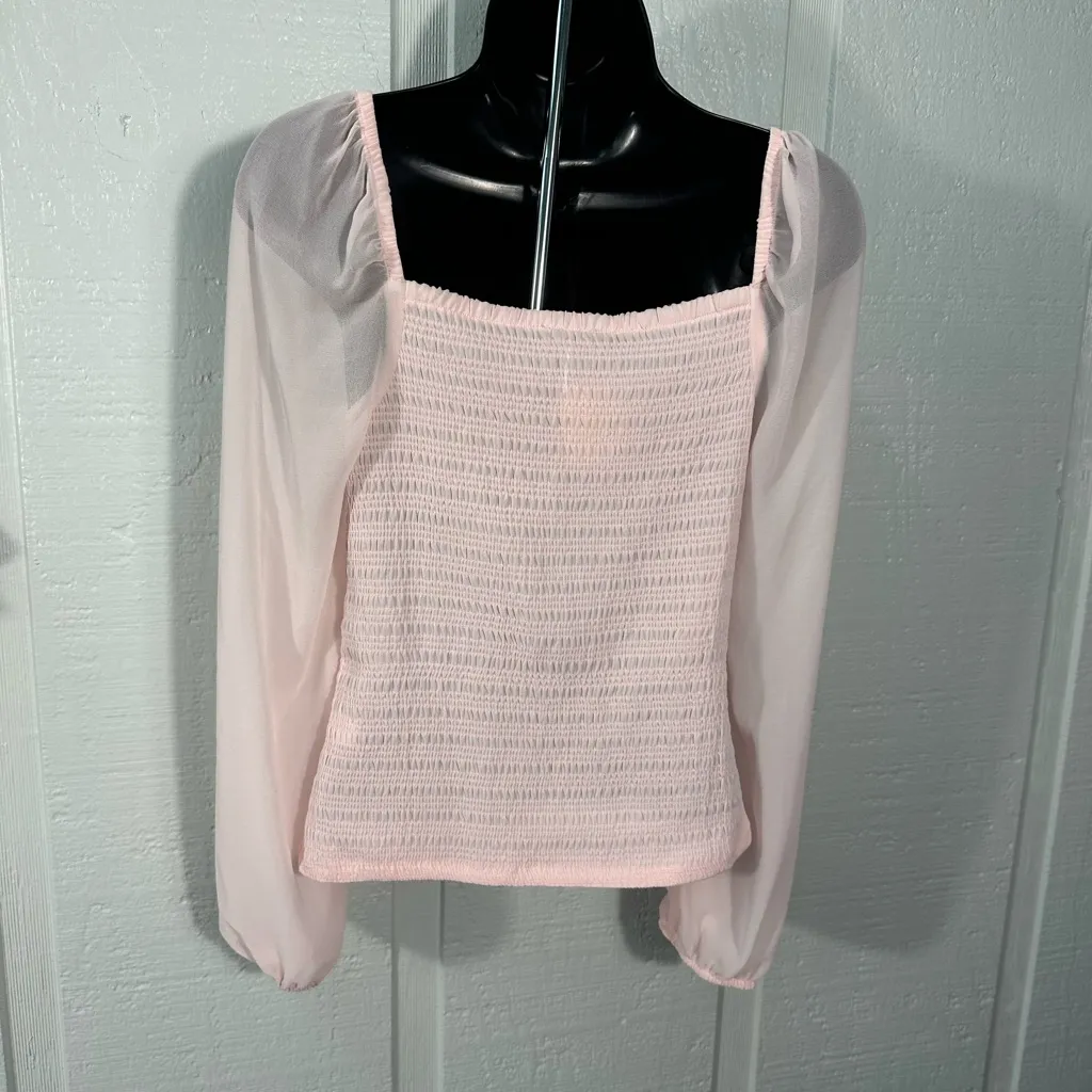 Halogen Variegated Smocked Long Puff Sleeve Blouse in Pink/White - Size XS NWOT - Image 5