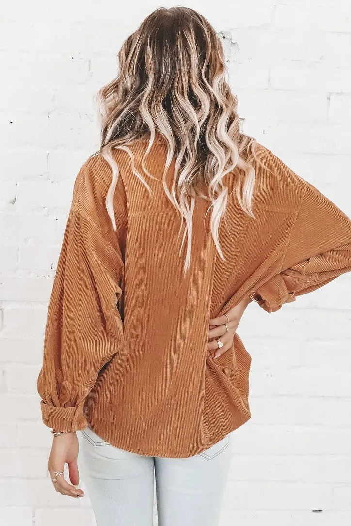 Amazing Lace  CAMEL CORDUROY BUTTON UP - Image 9