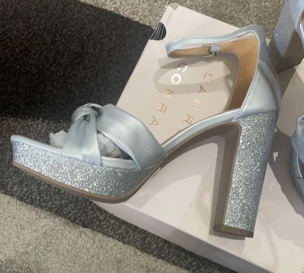Silver soft knot platform heels. Sparkly heels - Image 6