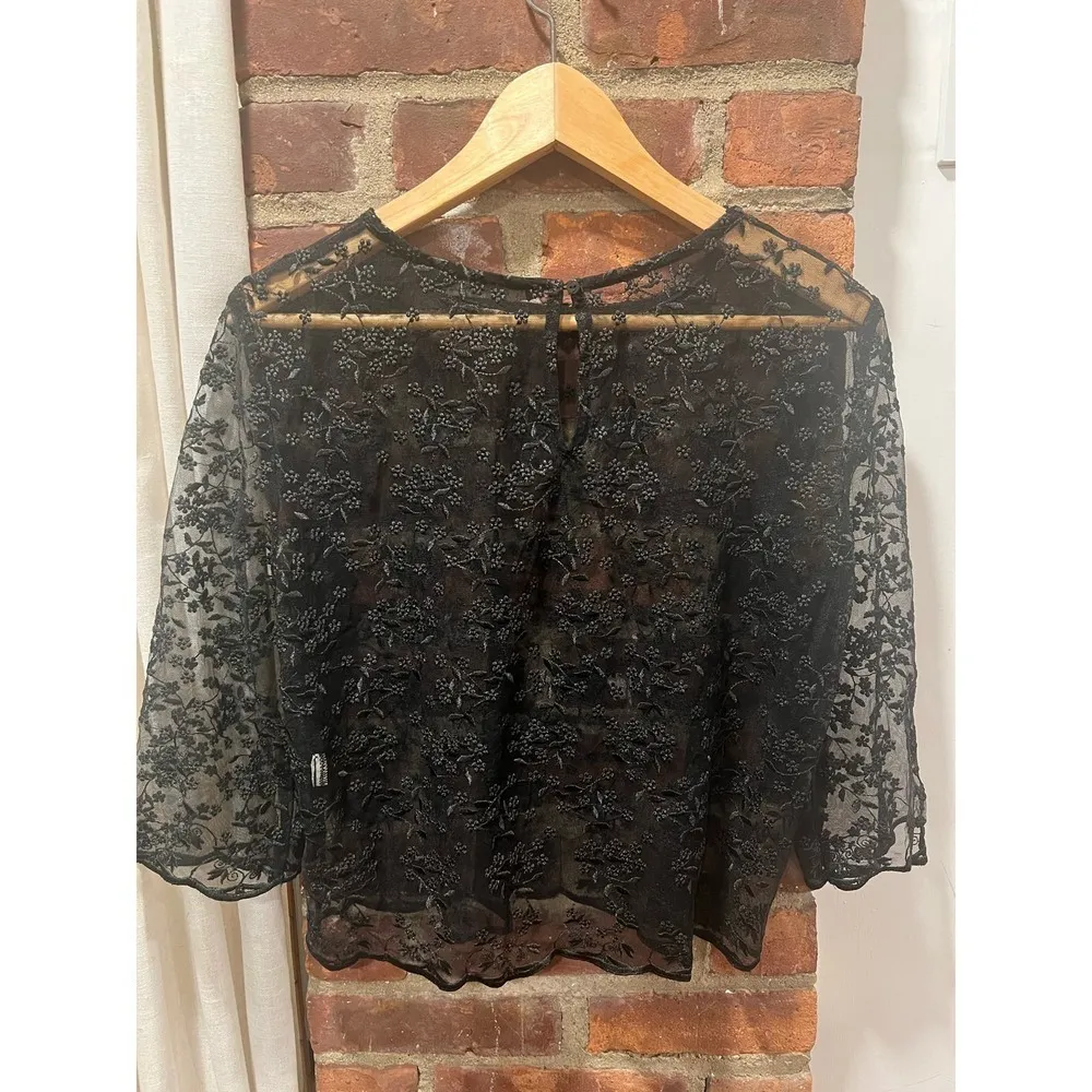 Zara Womens Romantic Whimsygoth Grunge Short Lace Black Blouse M - Image 7