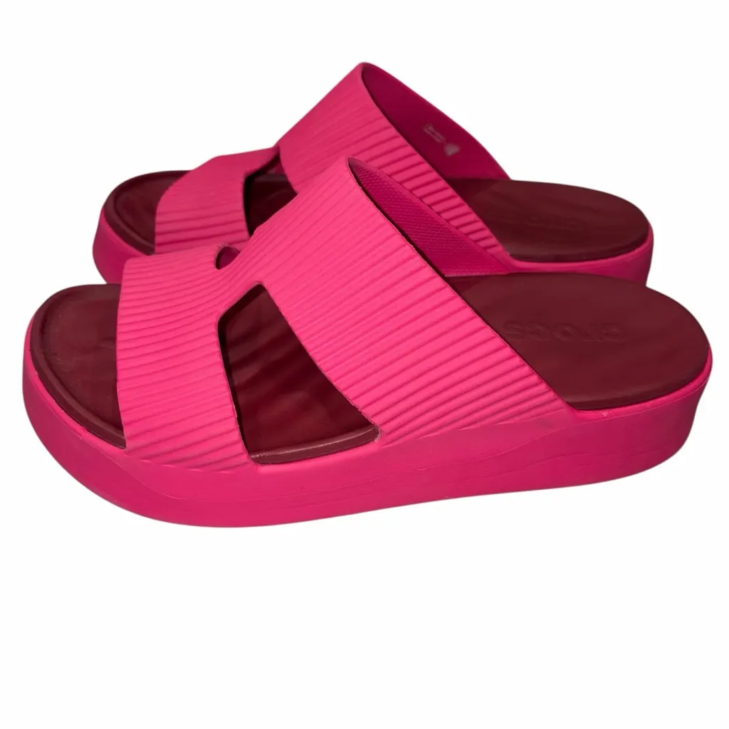Crocs Fuchsia Pink Getaway Groove Platform Slide Sandals Shoes size 10 - Image 3