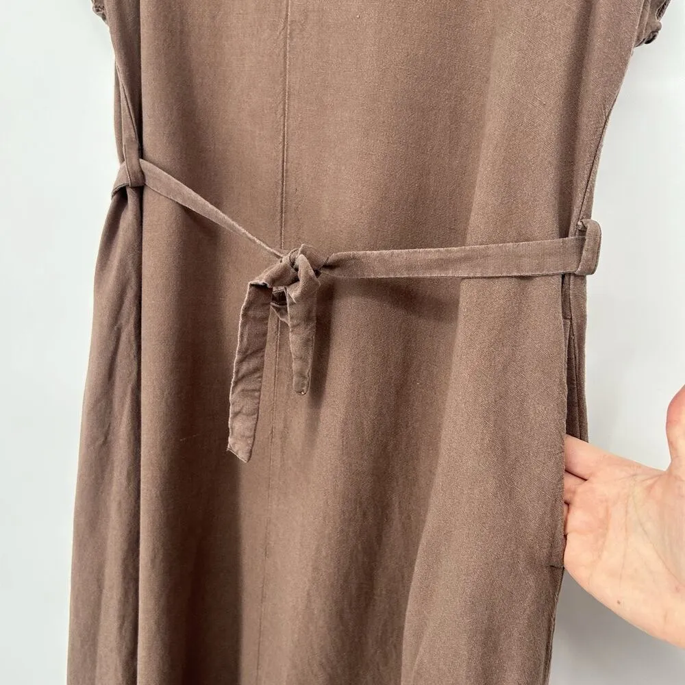Urban Research Doors Linen Blend Midi Dress Brown Belted Dolman Sleeves Size 1 S - Image 4