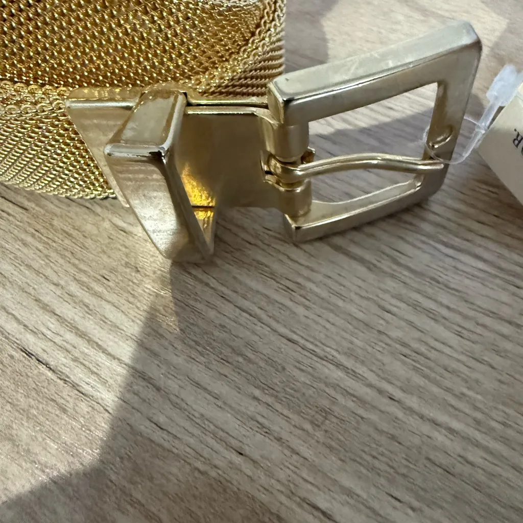 90s Vintage Ann Taylor Gold‎ Mesh Adjustable Belt Size L Large 39” NWT - Image 4