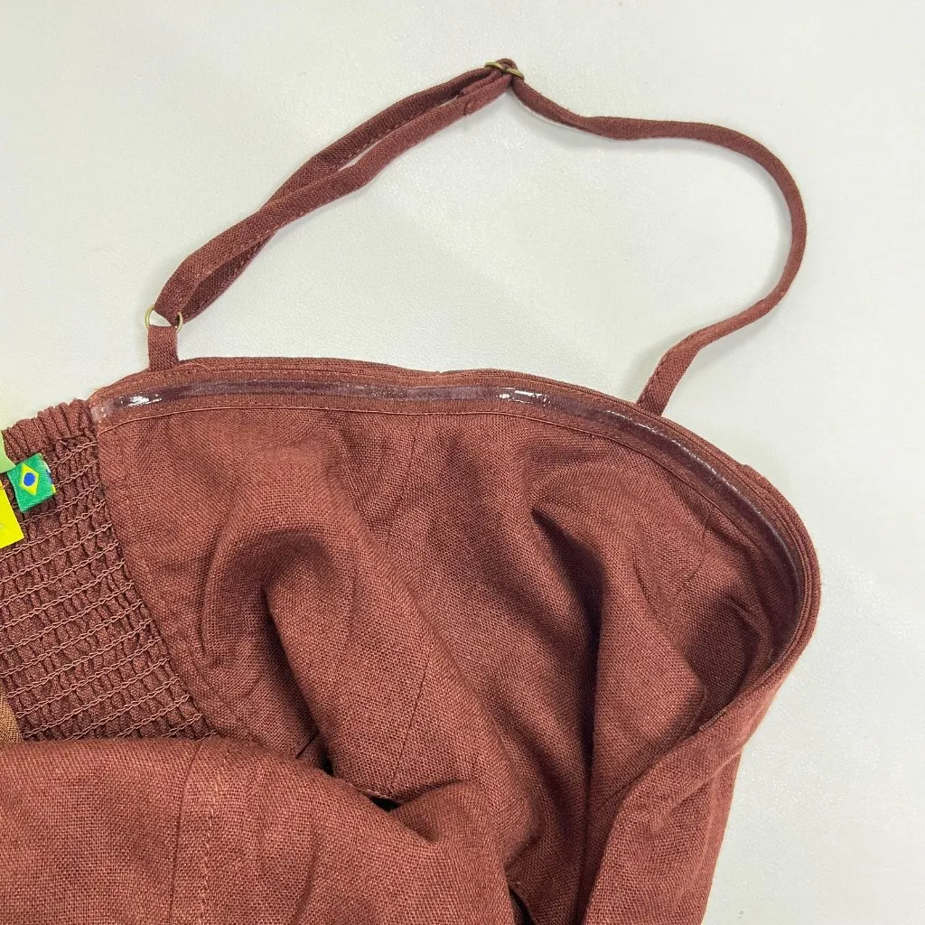 NWOT Farm Rio Linen Blend Sleeveless Halter Wide Leg Jumpsuit Sz XL Brown - Image 13