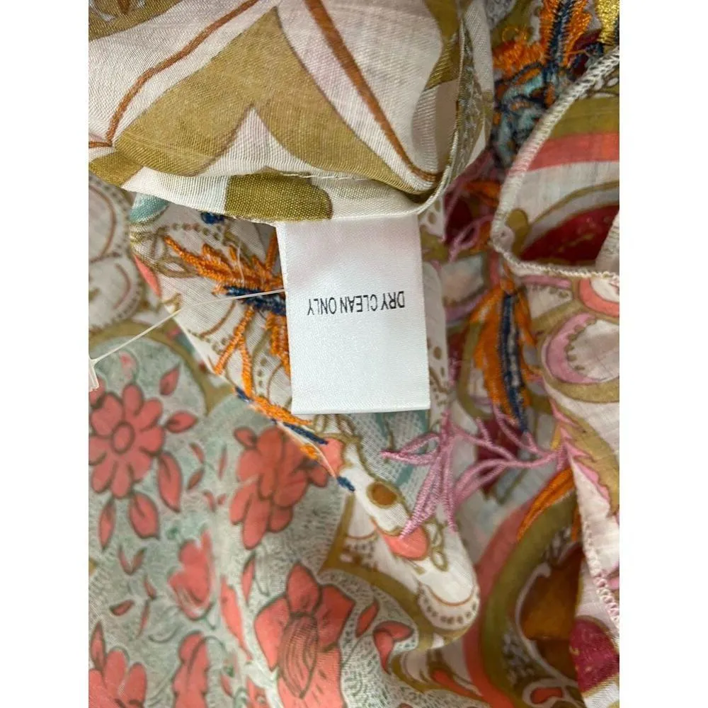 Cyrena Embroidered Button Front Shirt Womens S Floral Beaded Sequin Boho Hi Low - Image 11