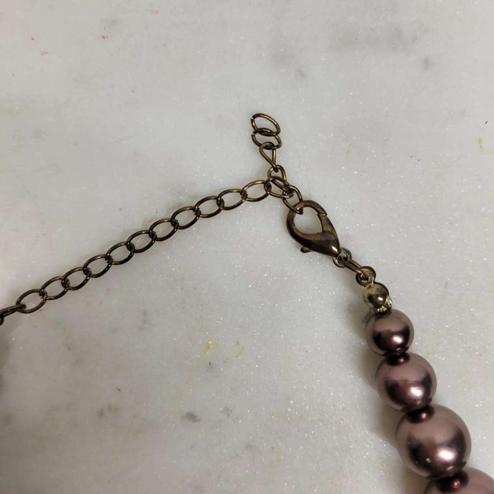 Pearl Statement Necklace & Acorn Earrings Set Metallic Purple Beaded Chunky Ball Brown - Image 15