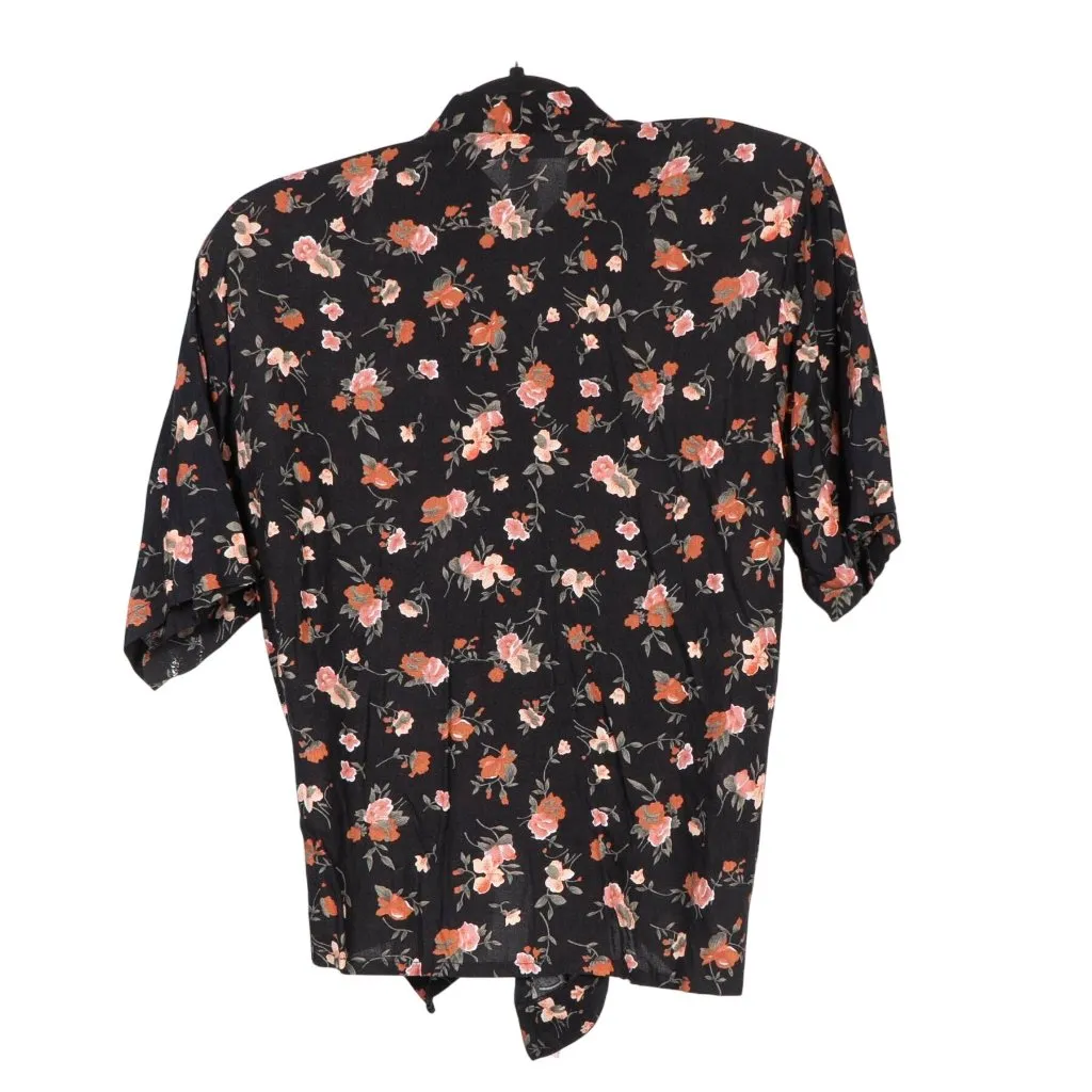 Feruccio VTG Outfit M Women Floral Button Up Tie Shirt Elastic Waist Pants Black Size M - Image 4