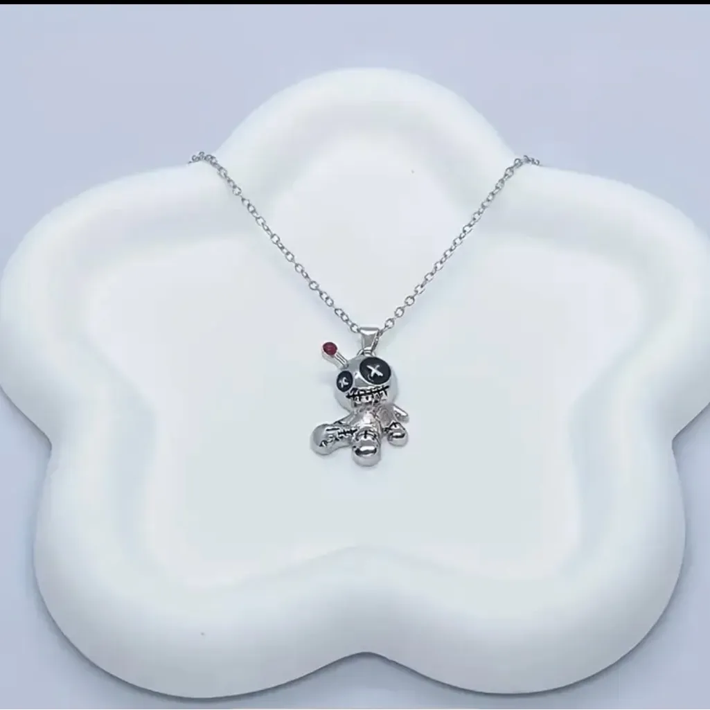 Gothic Style Voodoo Doll Inspired Necklace Whimsigoth Horror Movie Fashion Silver - Image 5