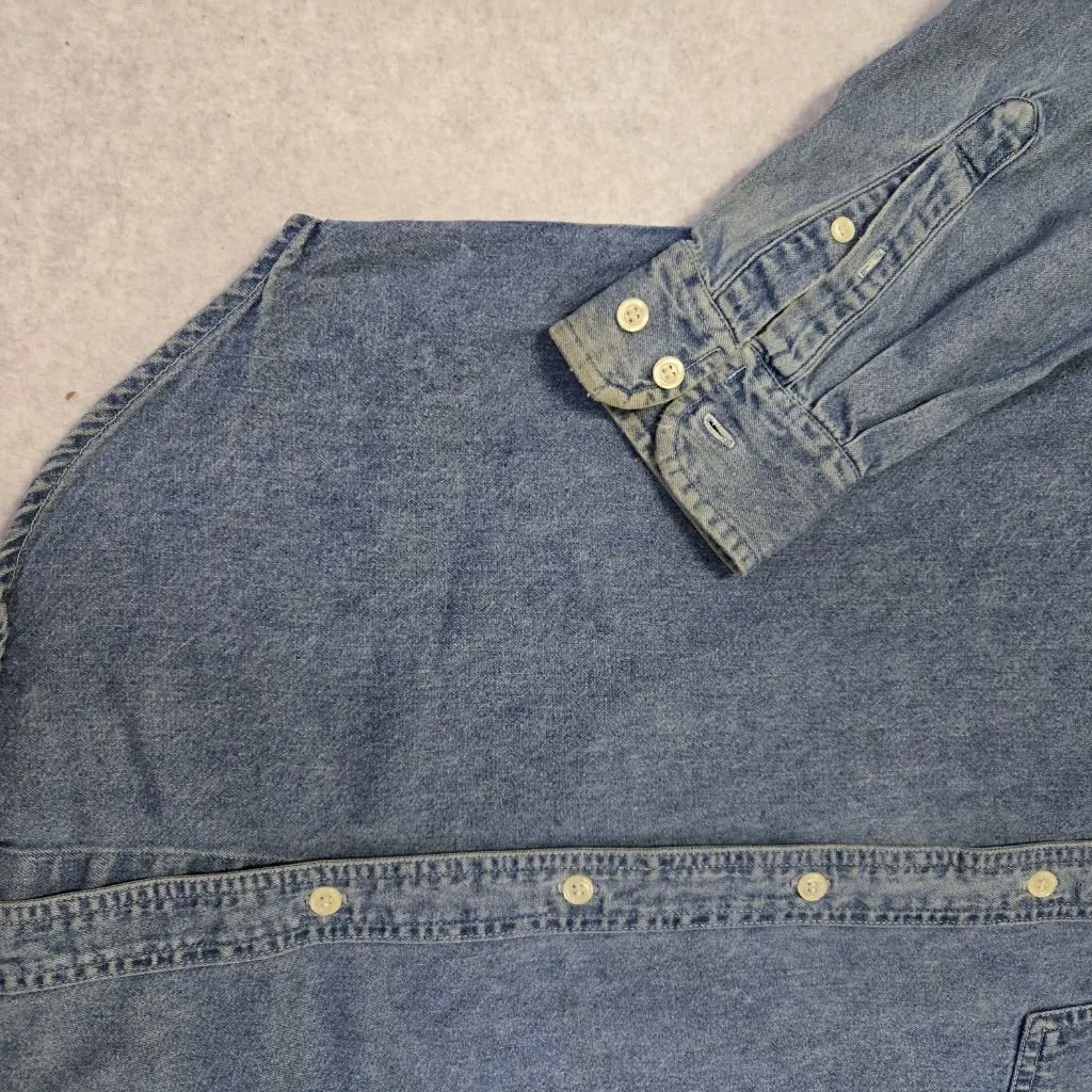 Vintage Planet Hollywood Adult Button Down Shirt M Denim Blue New Orleans - Image 4