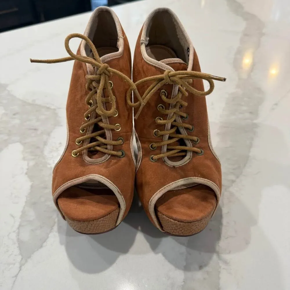 Modern Rush Senja Faux Suede Platform Laceup Wedge Heel Womens7.5 Tan Sandal y2k Size 7.5 - Image 3
