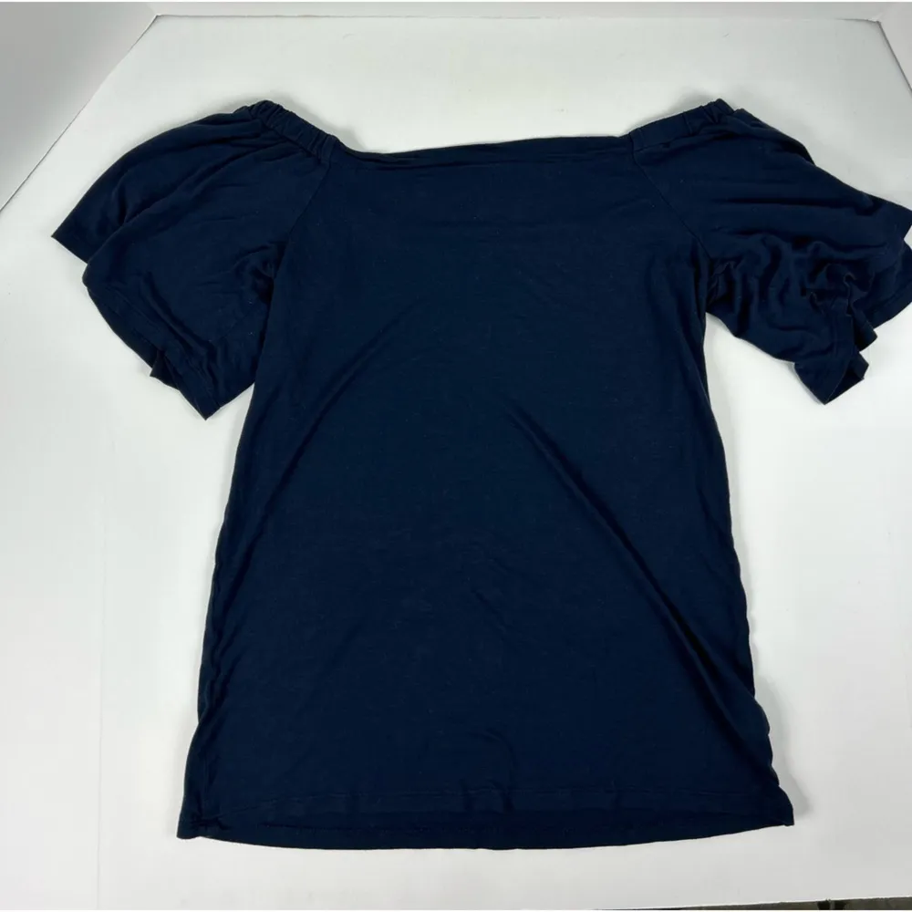 Ann Taylor LOFT Smocked Mixed Media Tee Top  Vapor Blue Blouse- XS - Image 6