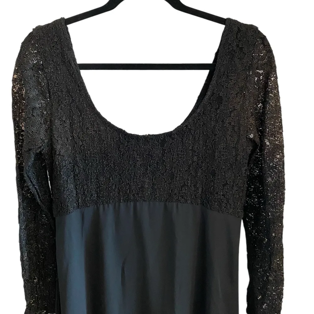 Vintage 90s black lace Chiffon sheer overlay babydoll dress Grunge Emo LBD Goth Size M - Image 3