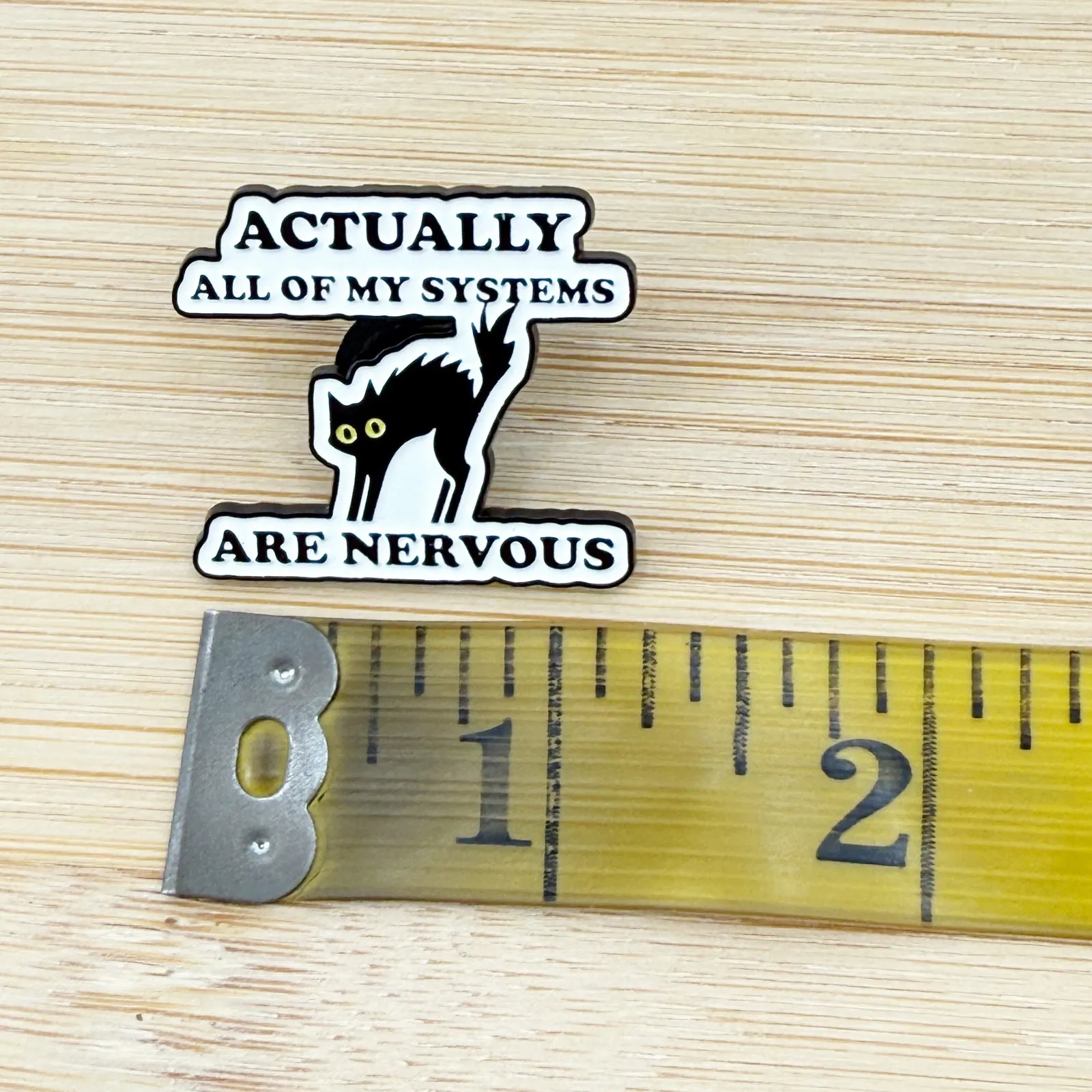 Actually All Of My Systems Are Nervous Funny Black Cat Soft Enamel Pin White - Image 4
