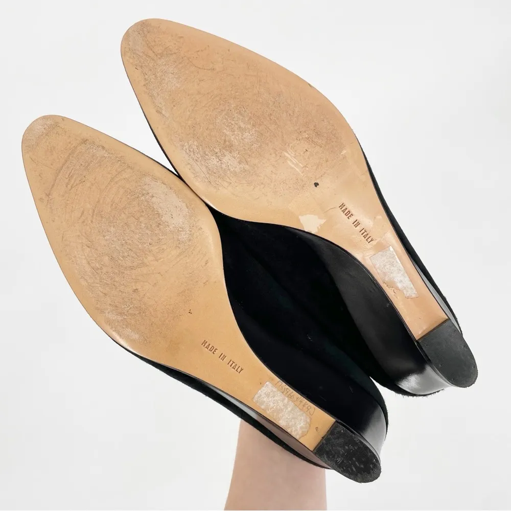 Salvatore Ferragamo Ferragamo Black Suede Low Wedge Size 8.5 B Square Pointed Toe - Image 5