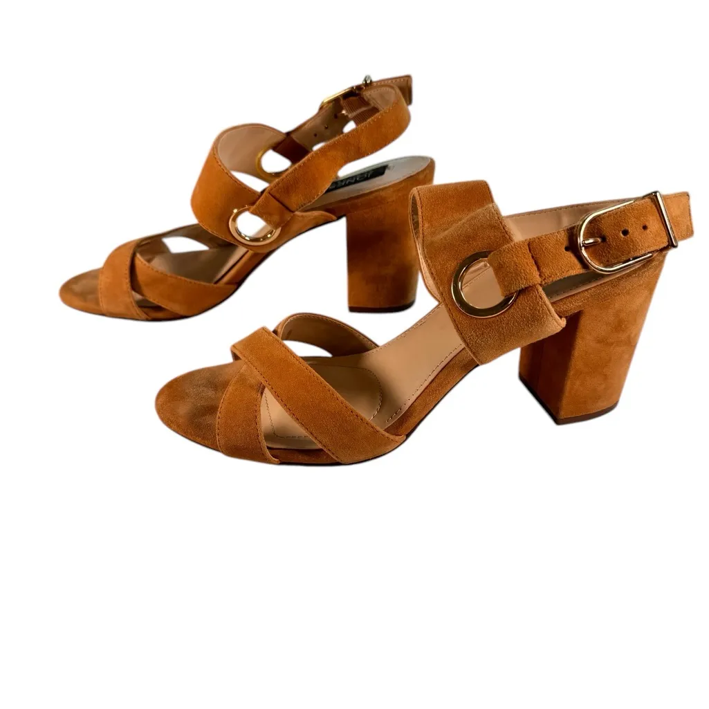 Jones New York Jasmine Suede Block Heel Sandals Tan Beige 3.5in Size 8.5 in EUC - Image 3