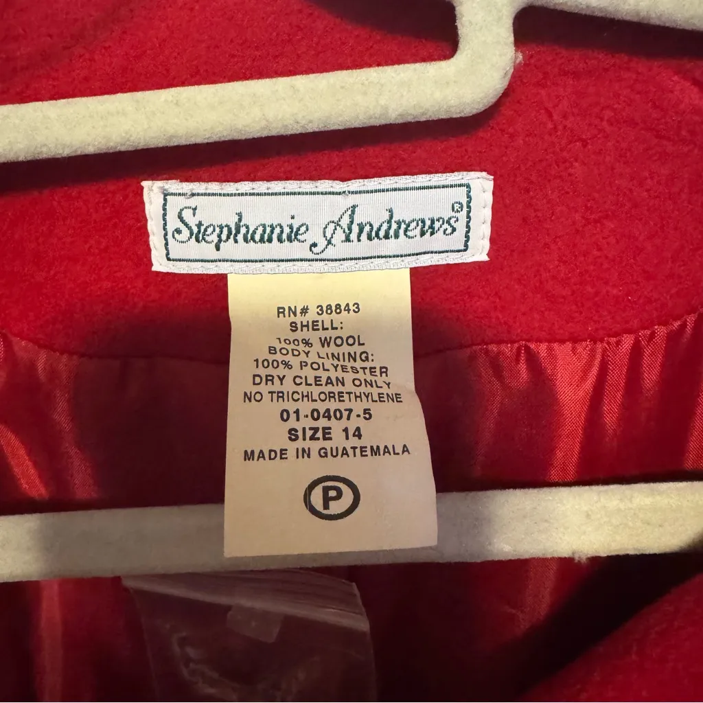 Vintage Stephanie Andrew’s Size 14 Petite Long Red 100% Wool Overcoat NWOT - Image 5