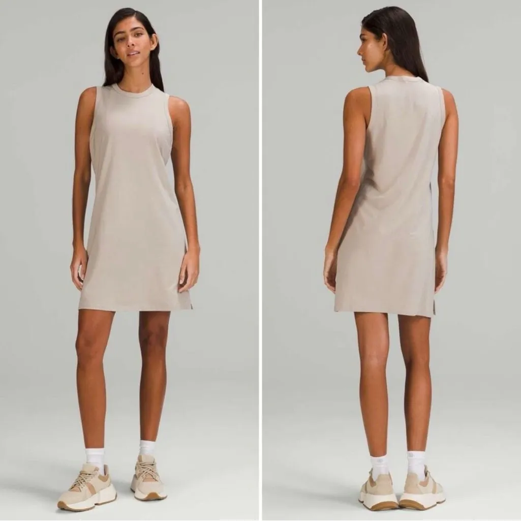 LULULEMON Classic-Fit Cotton-Blend Dress Sleeveless Tank in Raw Linen Size 8 - Image 2