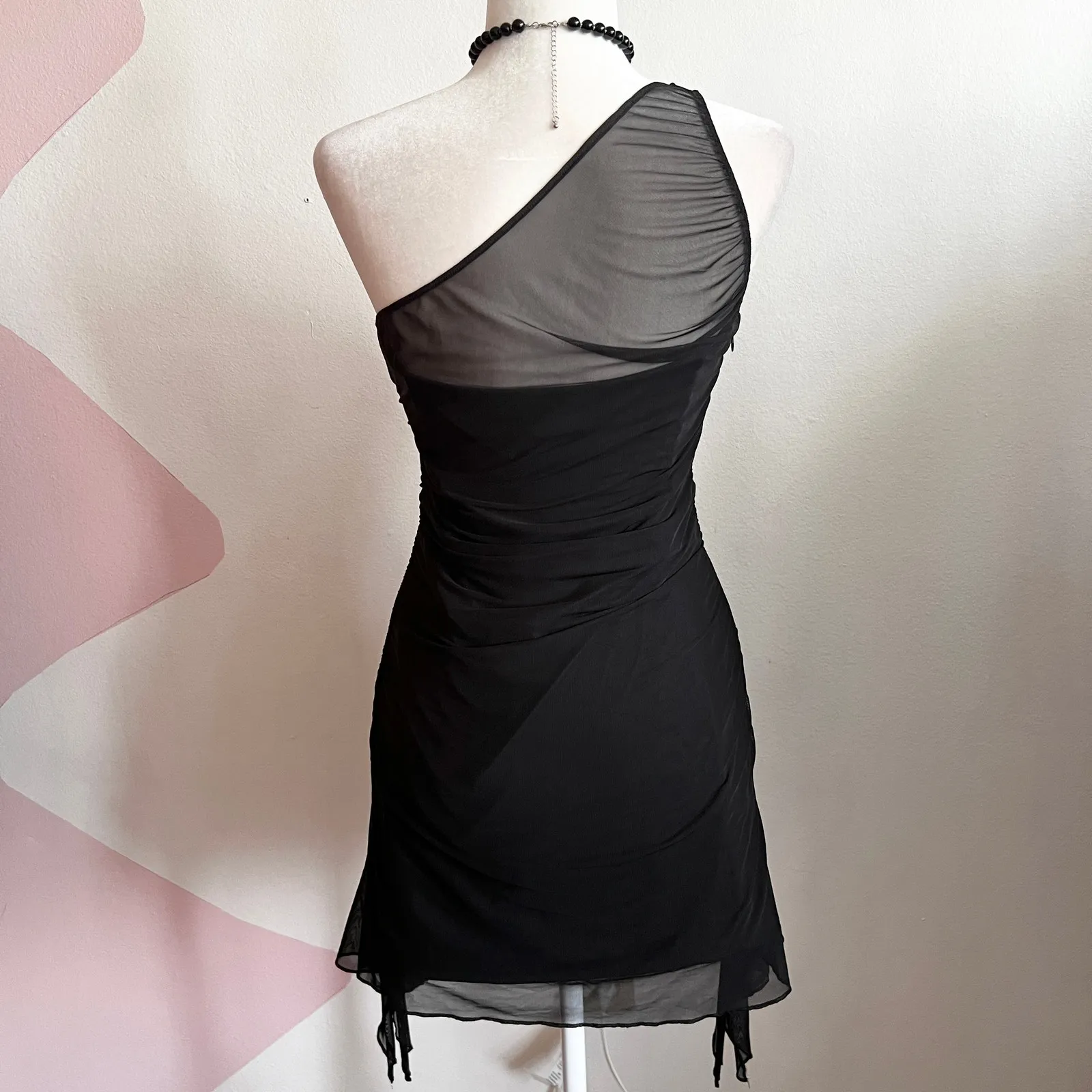 Black‎ Mesh Asymmetrical Mini Dress Y2K 2000s Indie Sleaze Grunge Small - Image 4