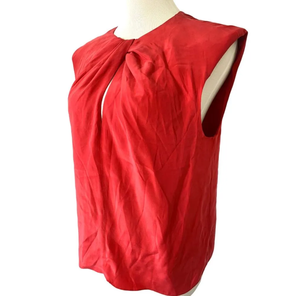 Frame NEW Silk Twist Neck Sleeveless Padded Shoulder Tank Top Garnet Red Medium - Image 4
