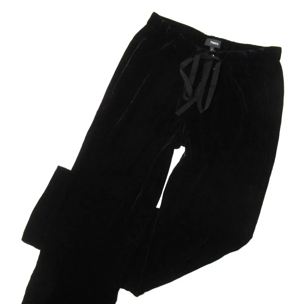 NWT Theory Winszlee in Black Fixture Matte Velvet Drawstring Relaxed Pants P XS - Image 6