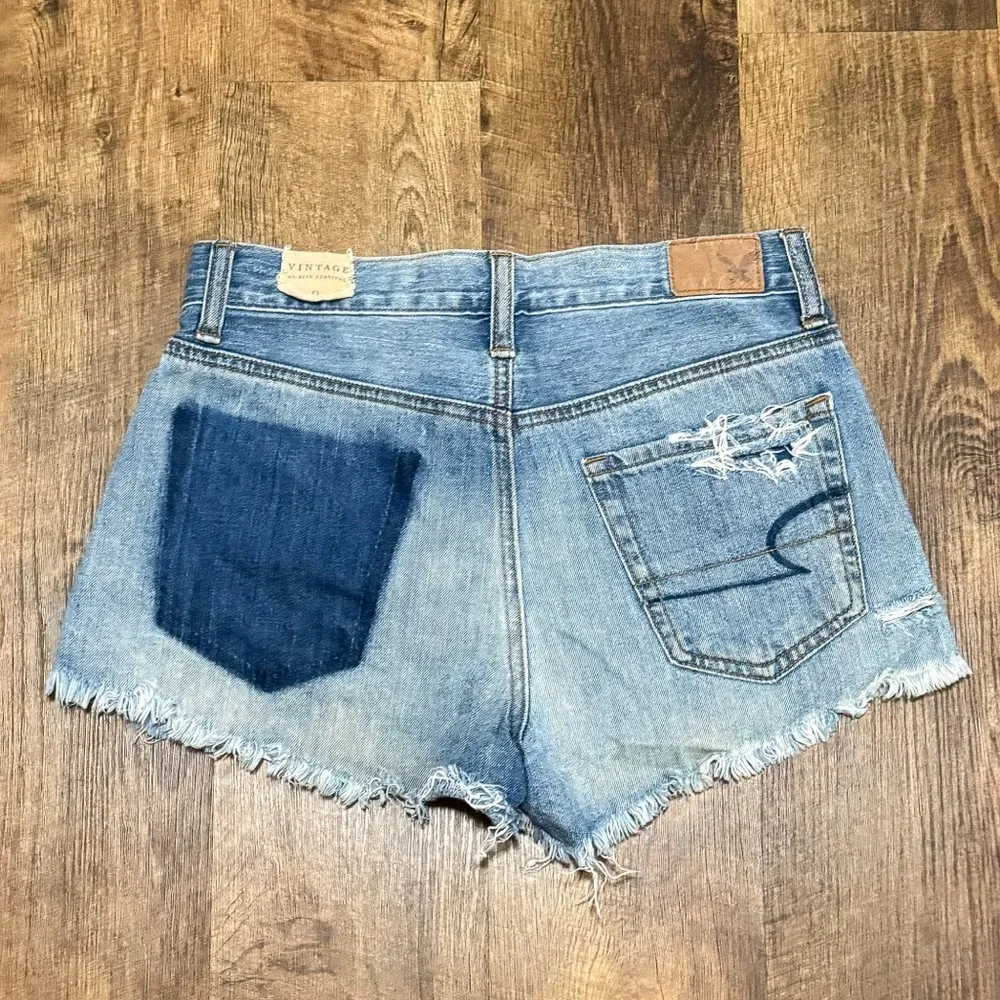 American Eagle Vintage High Rise Festival Jean Shorts Sz 0 Distressed Patchwork - Image 4