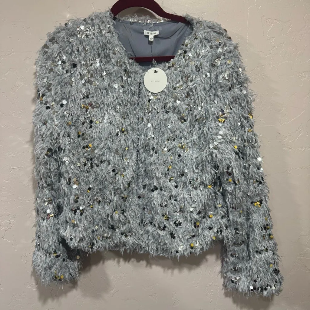 New Evita Glitter Feather Cardi Silver Size L - Image 2