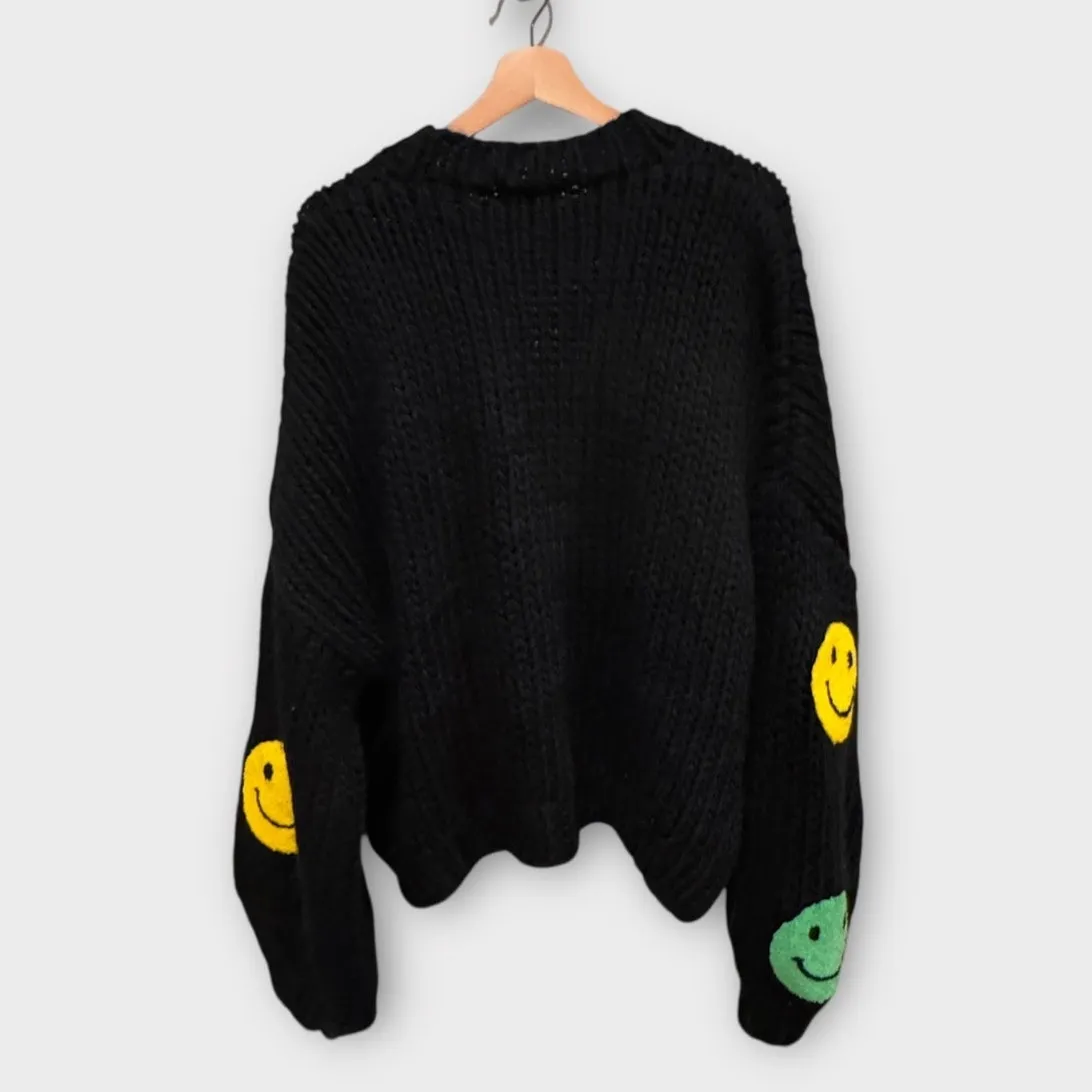 Dressed in La La Visionary Hand Knit Smile Cardigan Size L/XL Black - Image 8