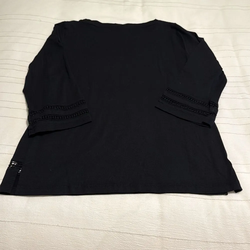 Karen Scott Black Boxy 3/4 Sleeve Sweatshirt - Image 4