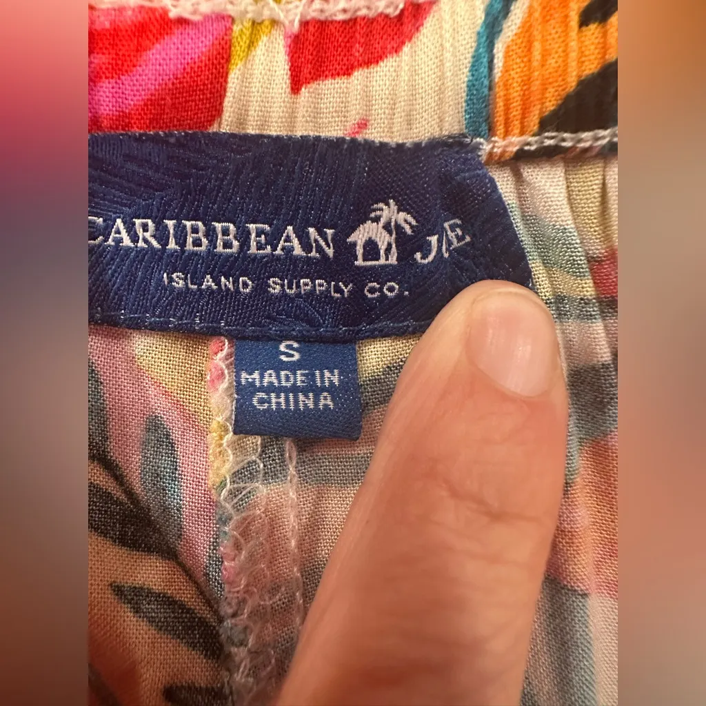 Women's Caribbean Joe Wide Leg Pants S White Multicolor Tropical Print Pink - Image 4