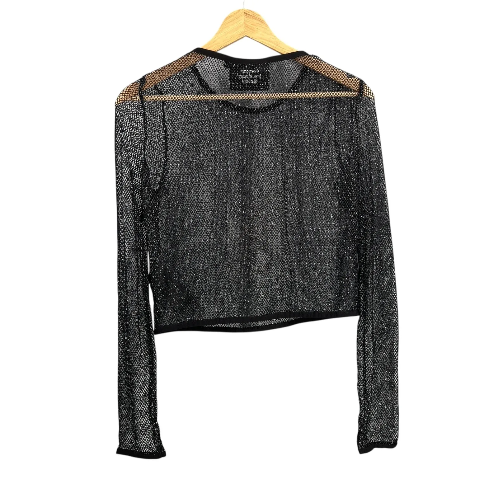 Killstar Sheer Mesh Long Sleeve Top Black Silver Metallic XL Gothic Cropped - Image 2