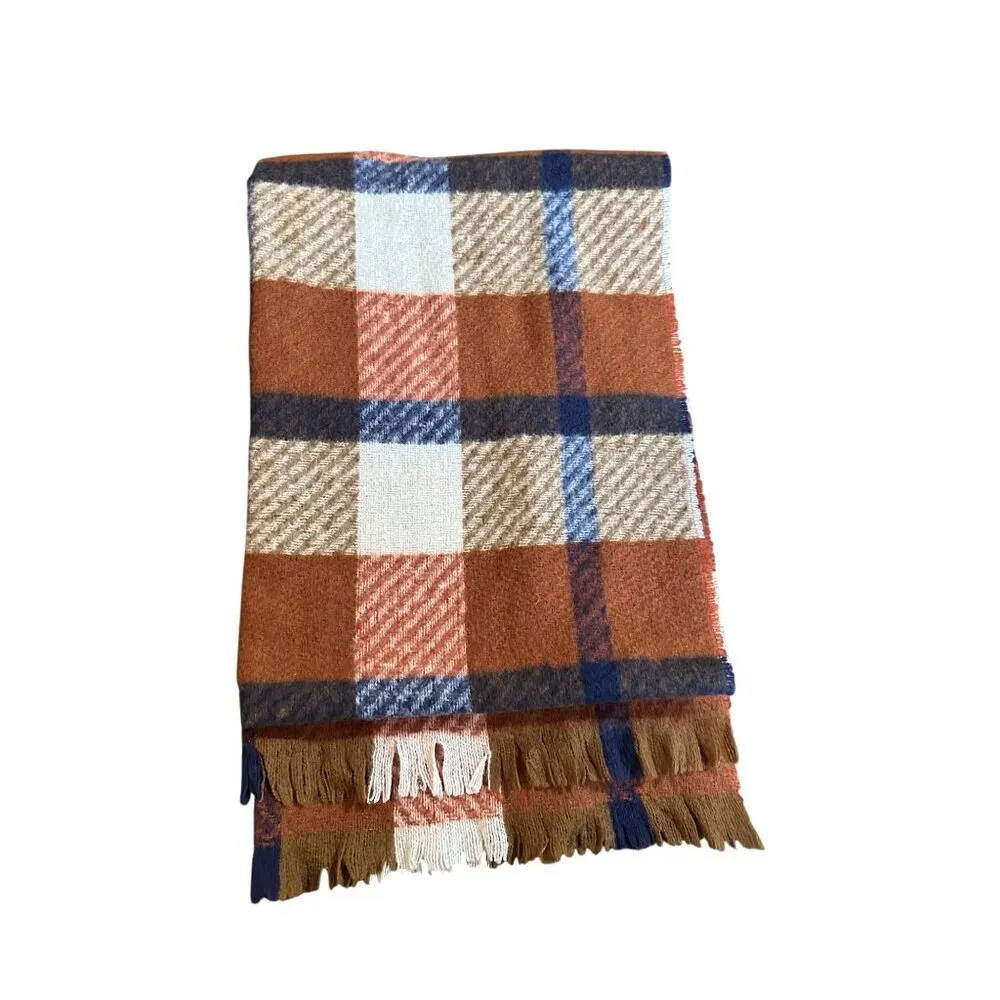 Plaid Blanket Scarf With Fringed Edges - Image 6