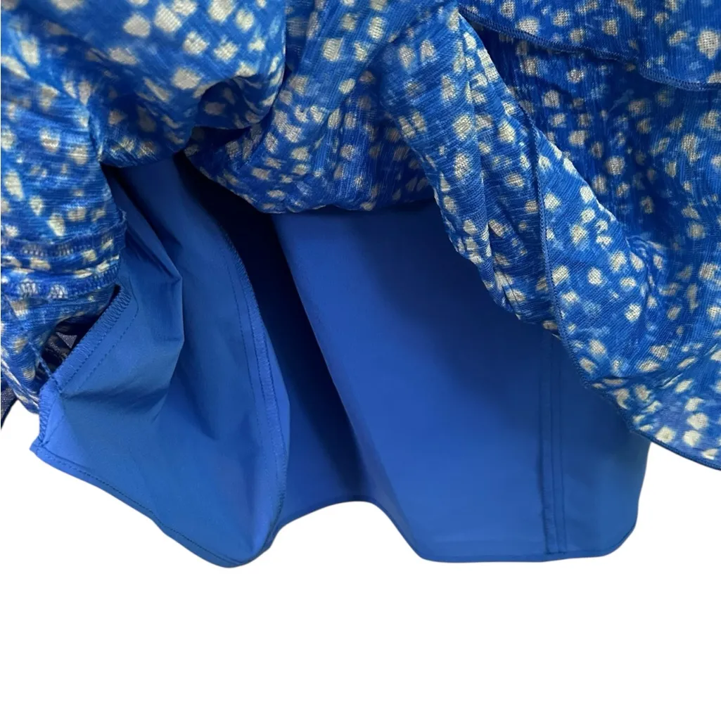 Ann Taylor Women’s Silk Blue Dot Ruffle Tiered Zip Dress Short Knee Length Sz 10 - Image 7