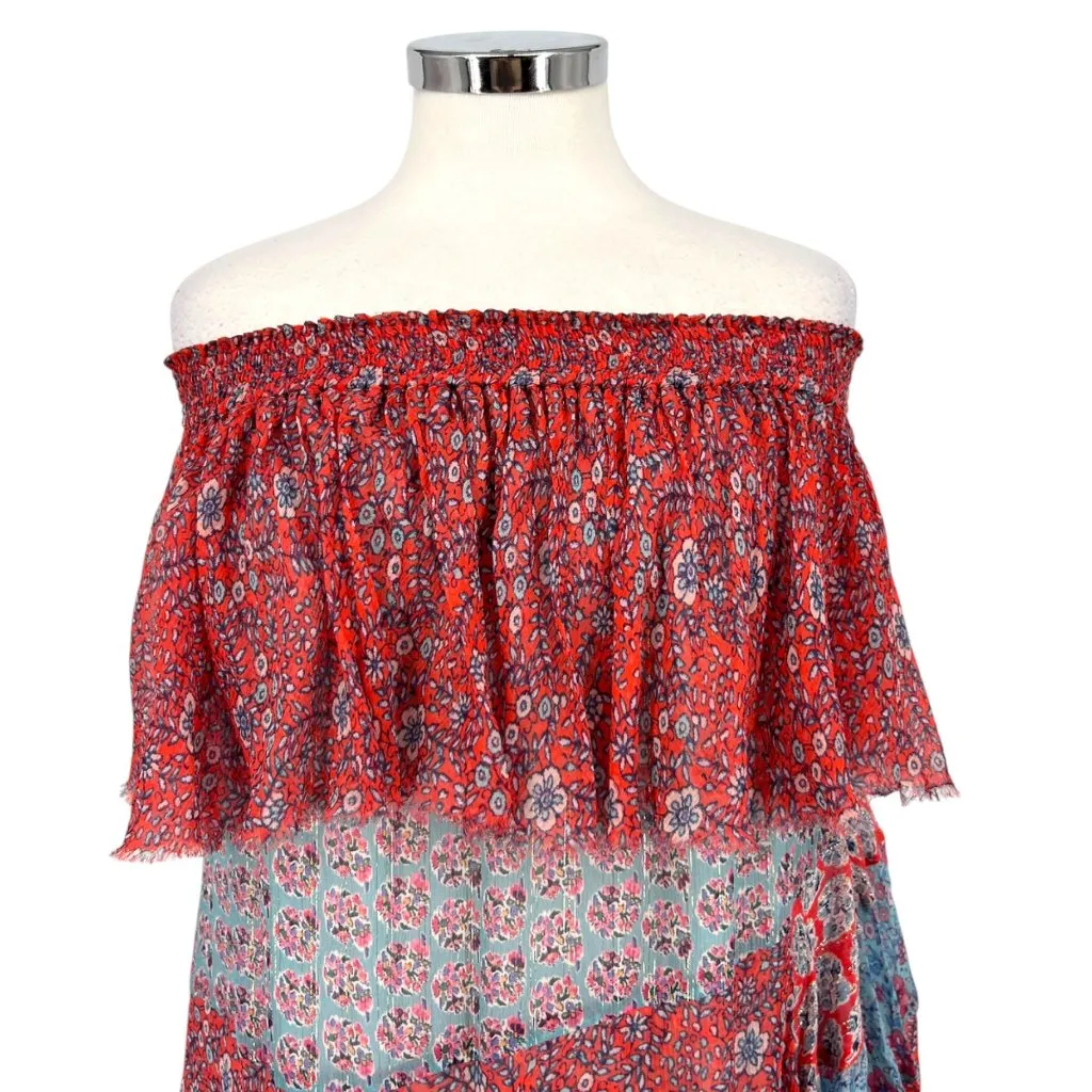 Rebecca Taylor Amanda Off-Shoulder Silk Tiered Chiffon Dress Mixed Print Size 0 - Image 2