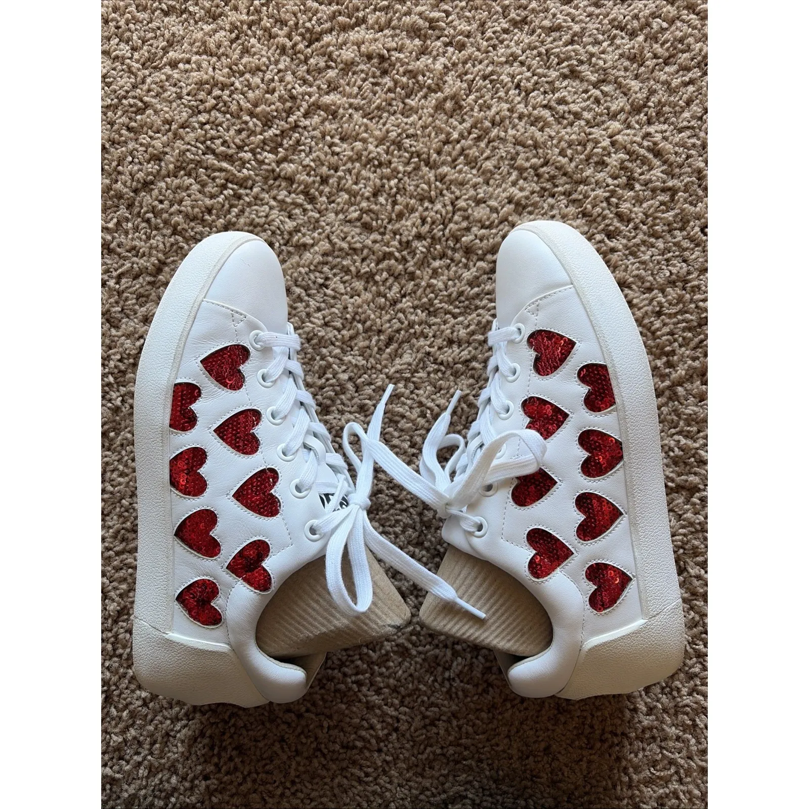 Ash Nikita White Leather Red Sequin Heart Lace Up Sneakers Shoes Love 36 US 6 - Image 7
