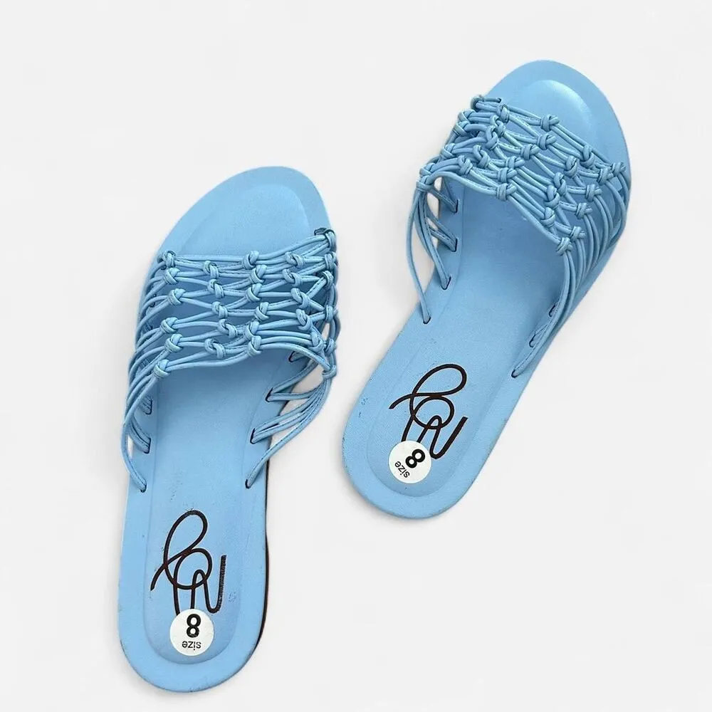 Mansur Gavriel Mignon baby blue pastel woven lambskin leather open toe Sandals 8 - Image 4