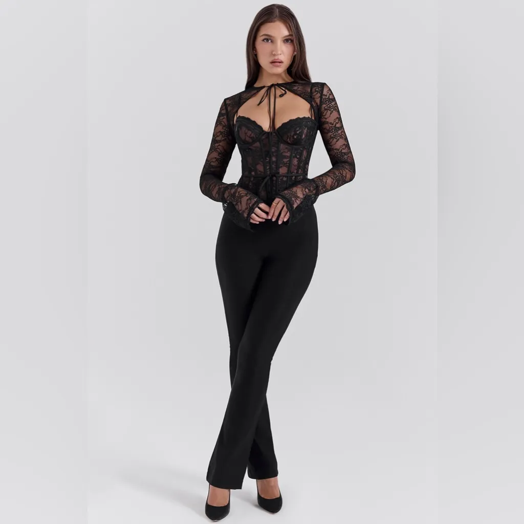 House of CB LISETTE Black Lace Corset Top, Size Large Fuller cup $179 - Image 2