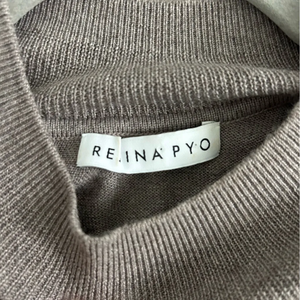 Rejina Pyo Extra Fine Merino Wool Jumper Mock Turtleneck Tie Taupe Sweater L Tan Size L - Image 7