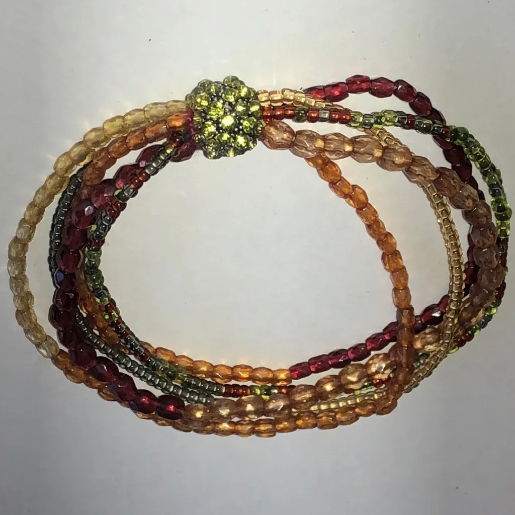 Multicolor Boho Seed Bead Beaded Stretchy Bracelet Red - Image 3