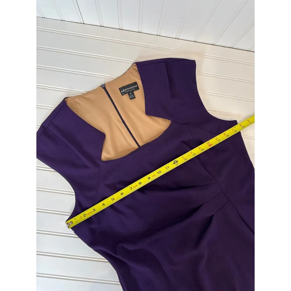 Connected Apparel Horseshoe Neck Side Tuck Sheath Dress Purple Midi Career Sz 18 - Image 4