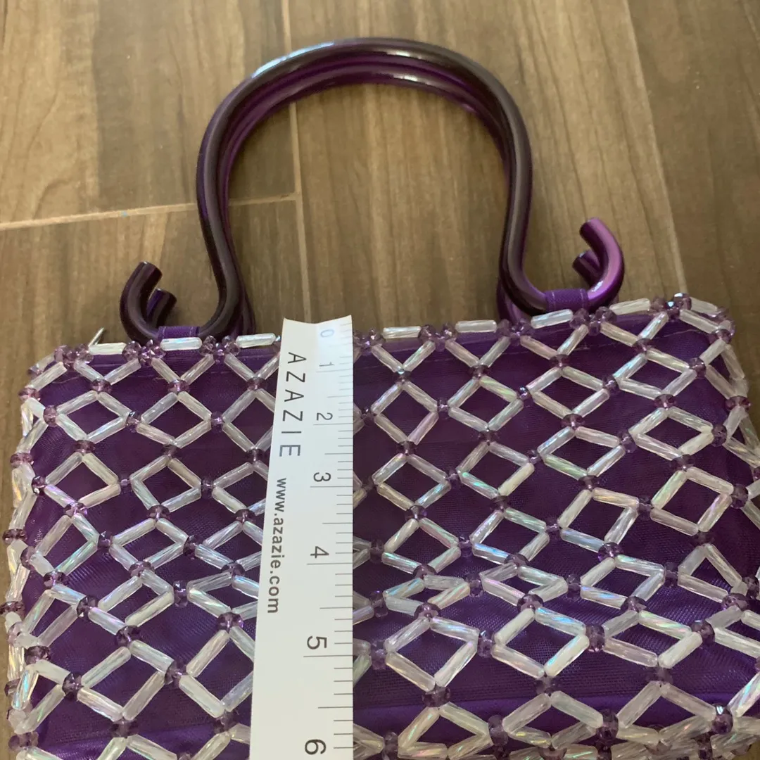 HANDMADE Purple & White Beaded Handbag Purse - Image 6