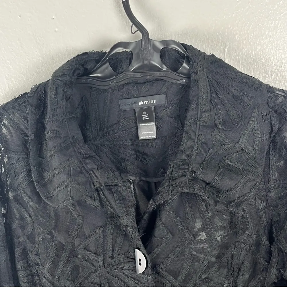 ALI MILES Black Sheer Lace Topper Button Closure Jacket, Size XL - Image 7