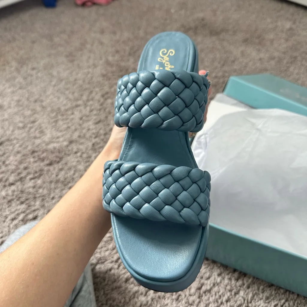 Women's Blue Braided Slide Sandals - Image 2