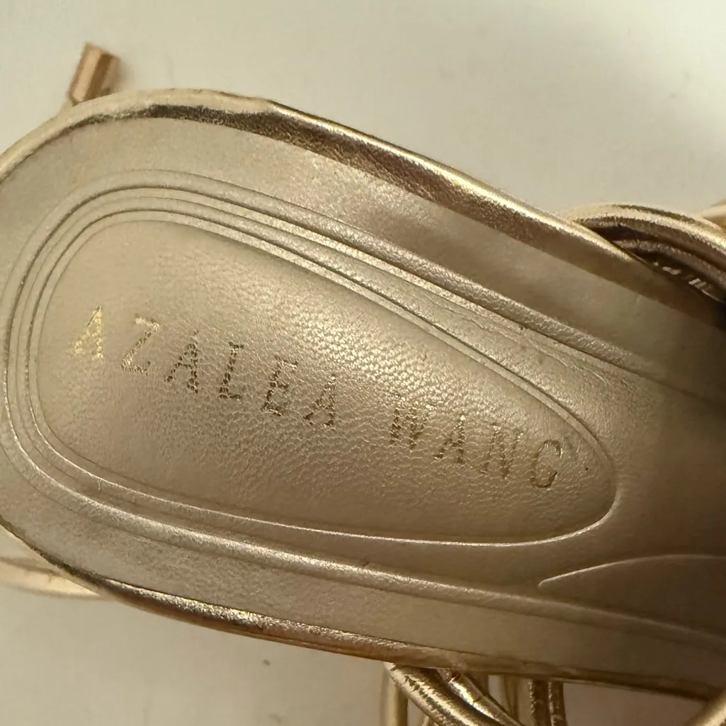 AZALEA WANG Stupendous Gold Ankle Wrap Lace Up High Linking Heel Sandal Size 6.5 - Image 7