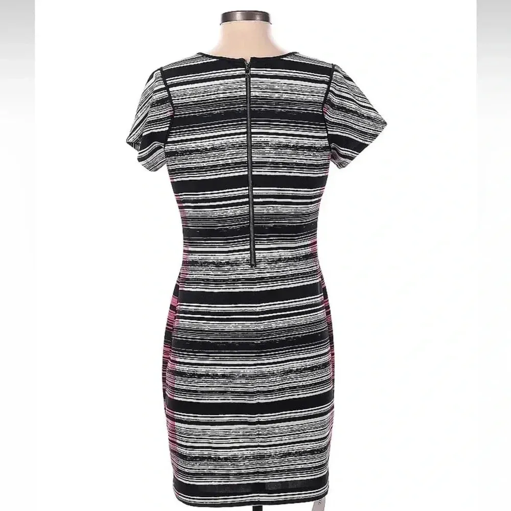 Andrew Marc New York Black White & Pink Stripe Stretchy Dress Size 4 Small - Image 2