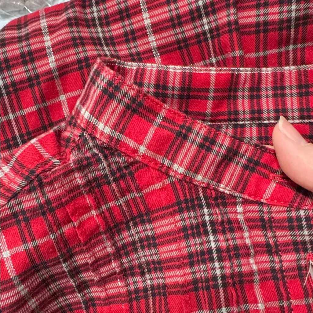 Lands' End Red/Black/Silver Plaid Holiday Flannel Tartan Pleated Tunic Shirt 8T - Image 8