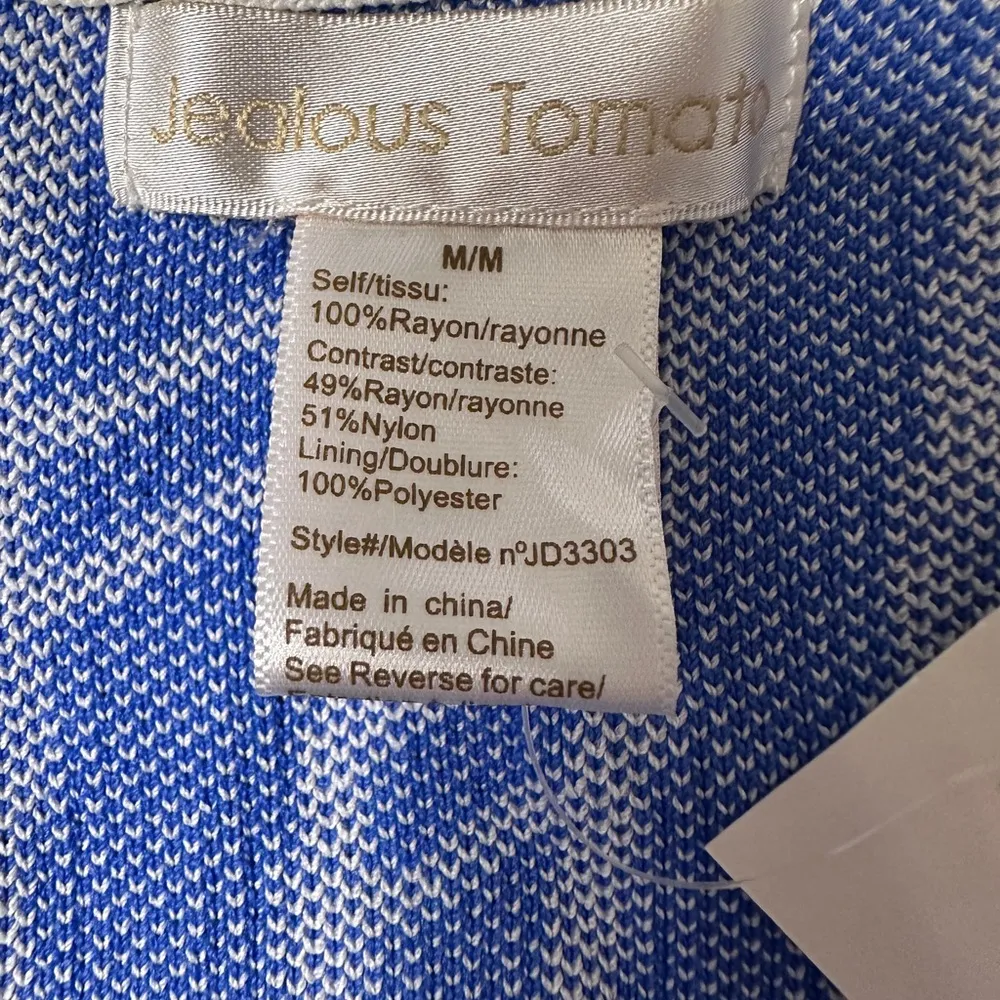 Jealous Tomato NWT Blue and White Boho Stretch Maxi Dress size Medium - Image 4