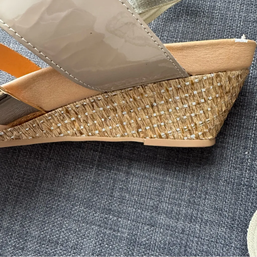 LANVIN en Bleu Ribbon Wedge Sandals (Platinum Combination) Women Size 3 - Image 8