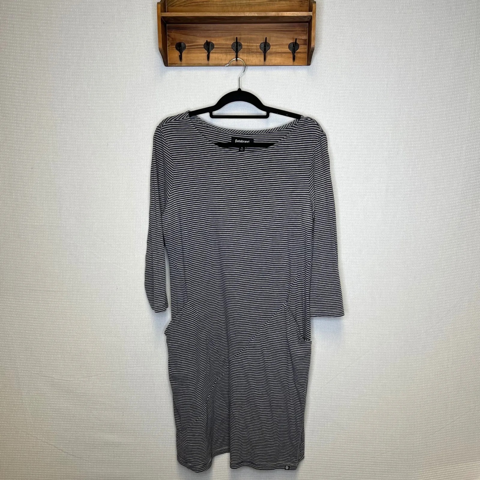 Betabrand Striped Boatneck 3/4 Sleeve Pocket Dress XL - Image 2